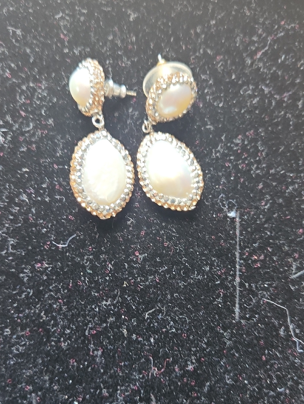 Pearl Drop Earrings with Gold-Tone Halo